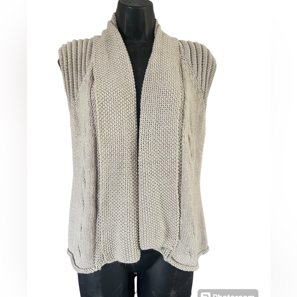 American Rag Sweater Vest Cardigan Sleeveless Open Front Cable Knit Lagenlook M
